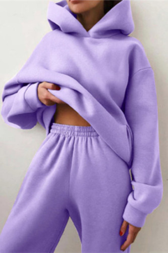 Фиолетовый модный повседневный однотонный базовый воротник с капюшоном и длинным рукавом из двух частей