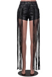 Noir Sexy Solid Tassel Patchwork Regular Taille Haute Straight Solid Color Bottoms