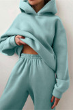 Light Green Fashion Casual Solid Basic Hooded Collar Long Sleeve Two Pieces Tracksuits Sets Sweat Suit