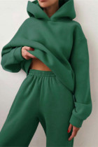 Ink Green Fashion Casual Solid Basic Hooded Collar Long Sleeve Two Pieces Tracksuits Sets Sweat Suit