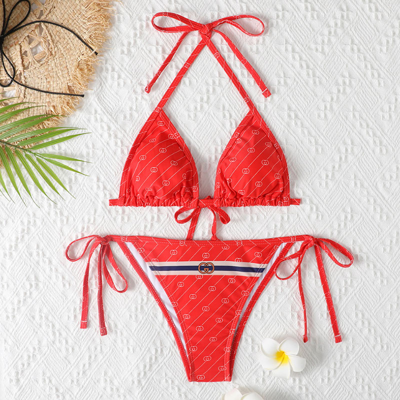 

Red Fashion Sexy Print Frenulum Swimwears