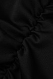 Macacão skinny básico casual fashion preto sólido com decote em V