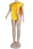 Yellow Fashion Casual Solid Asymmetrical Hooded Collar Tops