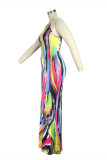 Rainbow Color Fashion Sexy Print Backless Spaghetti Strap Long Dress Dresses