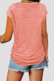 T-shirts décontractés à la mode rose avec fermeture éclair et col en V