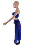 Blue Sexy Solid Patchwork See-through Slit Strapless Sleeveless Three Pieces