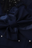 チベット ブルー ファッション プラス サイズ パッチワーク中空アウト シースルー ビーズ O ネック イブニング ドレス