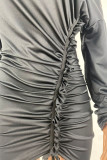 Vestidos de falda lápiz con cuello oblicuo asimétrico y pliegue de cordón liso sexy negro