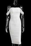 White Sexy Solid Patchwork Off the Shoulder Pencil Skirt Dresses