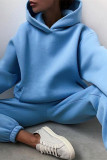 Hemelsblauw Mode Toevallig Effen Basic Hooded Kraag Lange mouw Tweedelige stukken