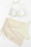 Cream White Sexy Solid Hollowed Out Patchwork Swimwears