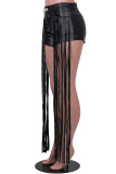Noir Sexy Solid Tassel Patchwork Regular Taille Haute Straight Solid Color Bottoms