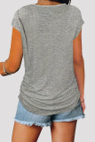 Khakifarbene, modische, lässige, solide Patchwork-T-Shirts mit Reißverschluss und V-Ausschnitt