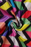 Многоцветный повседневный принт в стиле пэчворк с V-образным вырезом и комбинезонами больших размеров