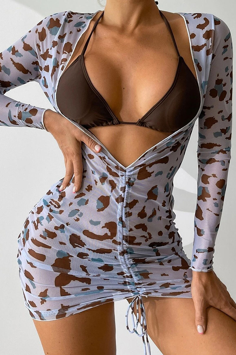 

White Sexy Print Split Joint Fold Swimwears