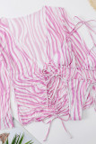 Pink Sexy Print Patchwork Fold Swimwears
