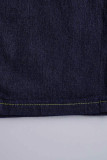 Hellblaue, modische, lässige, solide Bandage, ausgehöhlte Plus-Size-Jeans