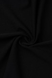 ブラックファッションセクシープラスサイズソリッドフォールドVネックノースリーブドレス