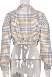 Multicolor Casual Plaid Patchwork Turndown Collar Outerwear