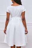 Mode décontractée blanche solide avec nœud col en V robes ligne A