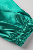Green Casual Solid Bandage Half A Turtleneck Cake Skirt Dresses