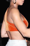 Orange Sexy Solid Patchwork One Shoulder Tops