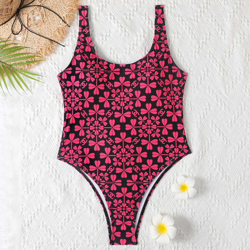 

Pink Fashion Sexy Print Backless Swimwears