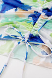Costumi da bagno pieghevoli con stampa patchwork verde lago