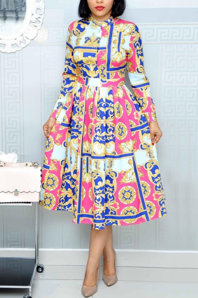 

Red Fashion Sexy Printed Long Sleeve Dress
