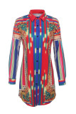 Multicolor Fashion Casual Print Basic Umlegekragen Langarm Kleider (ohne Taillenkette)