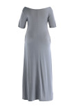 Grey Fashion Casual Plus Size Solid Basic V Neck Short Sleeve Dress