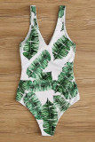 Green Fashion Sexy Print Bandage Patchwork V Neck Plus Size Swimwear