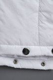 White Casual Street Solid Patchwork Draw String Buttons Zipper Outerwear