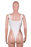 White Sexy Solid Patchwork Zipper Square Collar Regular Bodysuits