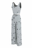 Gris foncé Fashion adulte Ma'am OL Print Two Piece Suits Straight Sleeveless Two Pieces