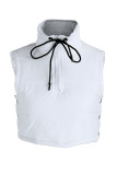 Ropa de abrigo con cremallera de botones de cuerda de empate de patchwork sólido de calle casual blanco