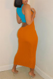 Vestido sin mangas con cuello en V sin espalda ahuecado de patchwork sexy de moda turquesa