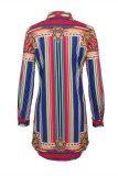 Multicolor Fashion Casual Print Basic Umlegekragen Langarm Kleider (ohne Taillenkette)