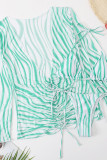 Green Sexy Print Patchwork Fold Swimwears