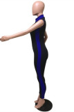 Svarta Casual Sportswear Solid Patchwork Skinny Jumpsuits med blixtlåskrage