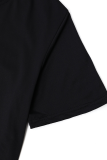 ブラック ファッション デイリー リップ プリント パッチワーク レター O ネック T シャツ