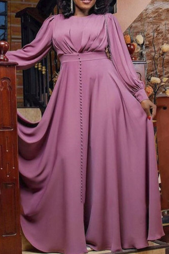Purple Casual Elegant Solid Split Joint Beading O Neck Straight Dresses