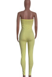 Yellow Sexy Solid Patchwork Strapless Skinny Jumpsuits