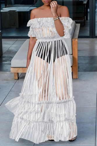 White Sexy Solid Patchwork U Neck Cake Skirt Dresses
