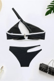 Schwarze Mode Sexy Patchwork Solide Ausgehöhlte Backless Swimwears