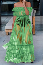 Светло-зеленые сексуальные однотонные лоскутные платья с U-образным вырезом и юбкой-юбкой