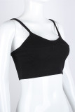 Black Sexy Casual Solid Backless Spaghetti Strap Tops