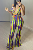 Colour Fashion Sexy Print Backless Halter Regular Jumpsuits