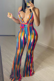 Color Fashion Sexy Print Backless Halfter Regular Jumpsuits