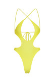黄色のセクシーなプリントくり抜かれた背中の開いたストラップのデザインスパゲッティストラッププラスサイズの水着